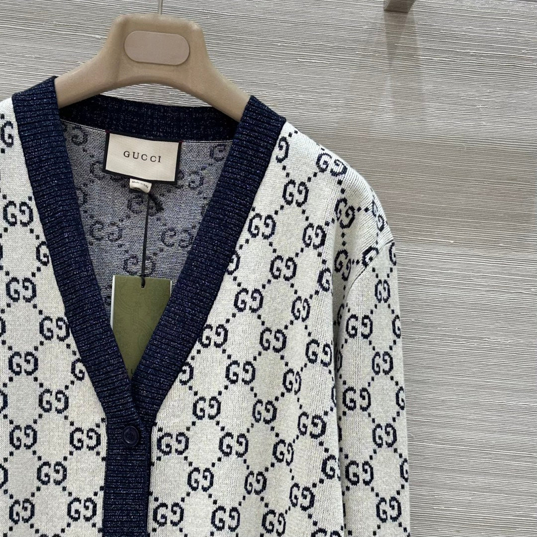 Gucci 2025 GG Cardigan Blue Gray Cotton