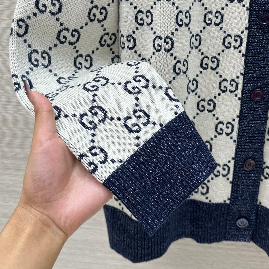 Gucci 2025 GG Cardigan Blue Gray Cotton
