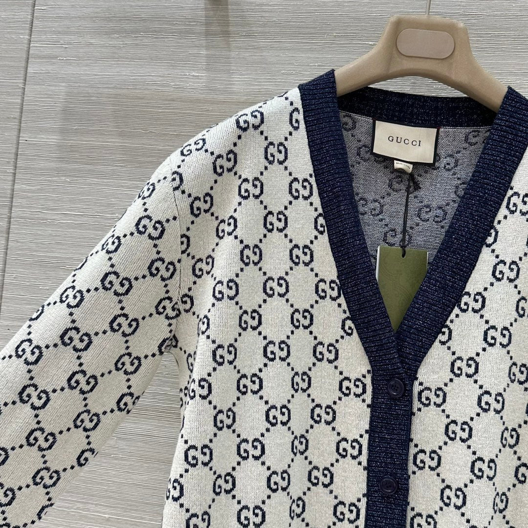 Gucci 2025 GG Cardigan Blue Gray Cotton