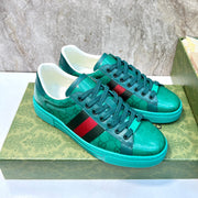 GG Men's ACE Sneaker Green Calfskin 525958