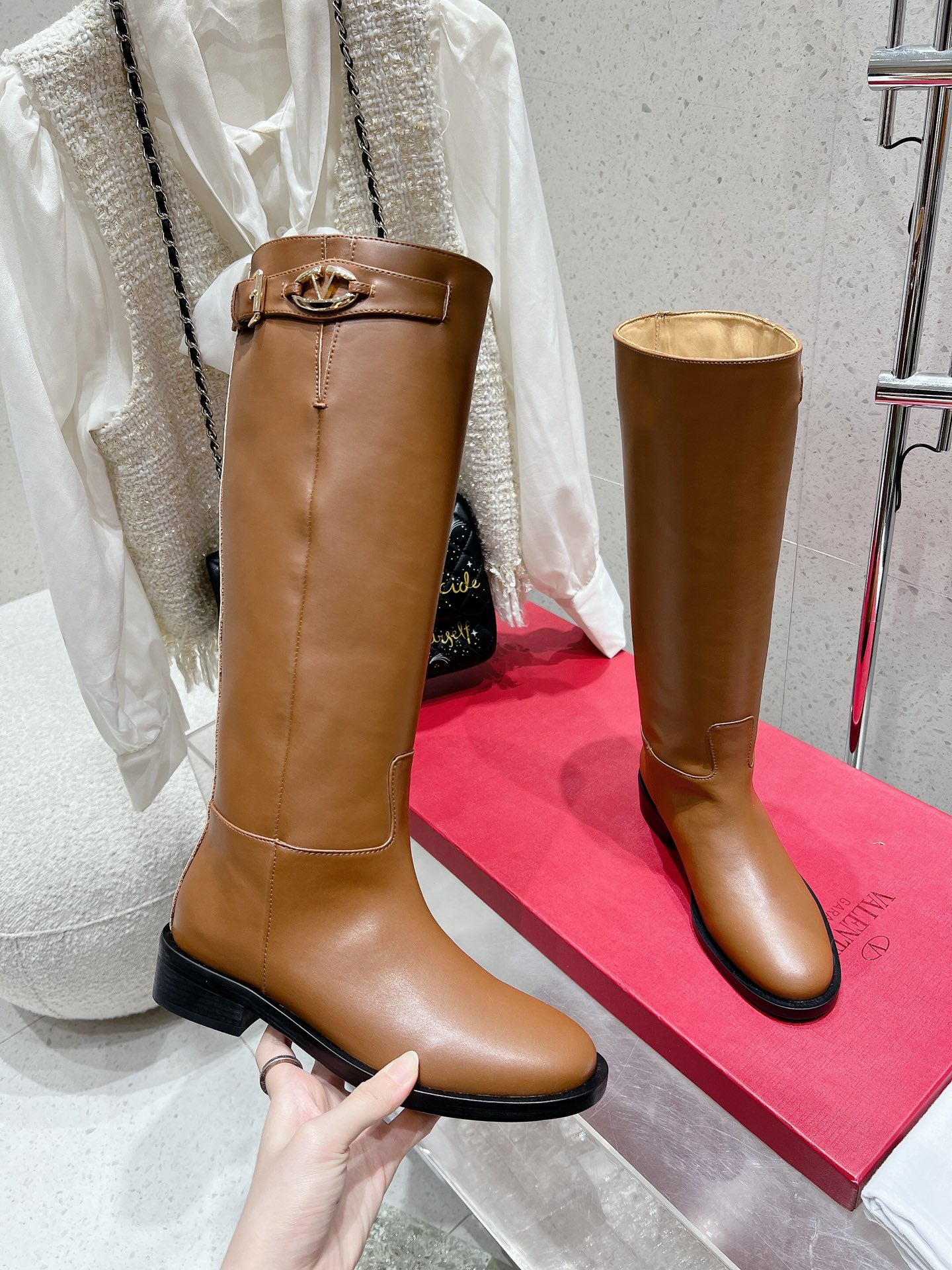 Valentino 2025 Garavani VLogo Boot Brown Calfskin 554161