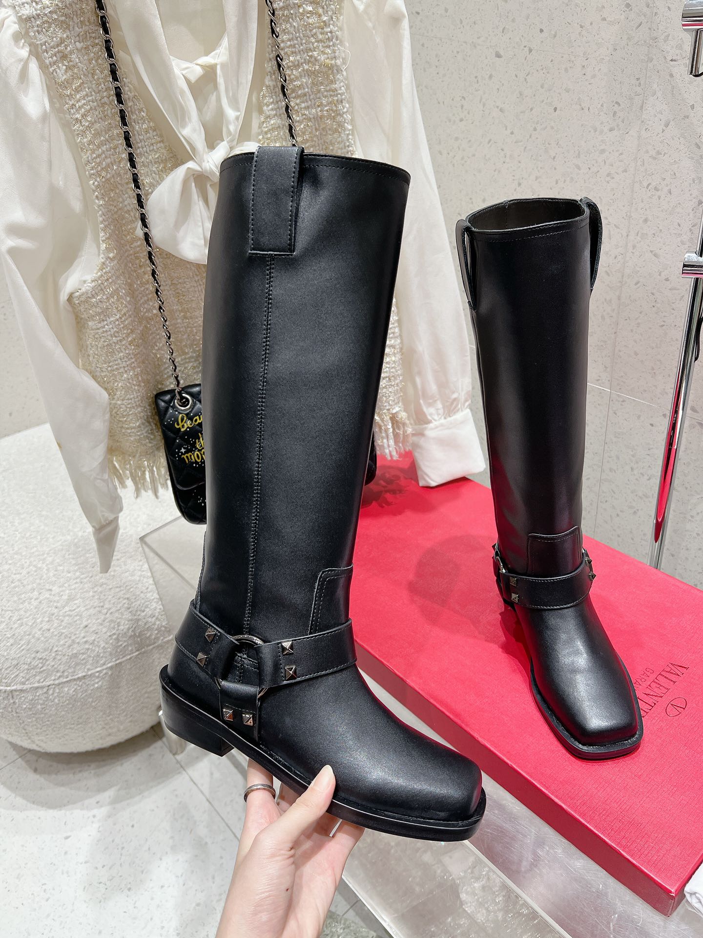 Valentino 2025 Biker High Boot Black Calfskin 554165