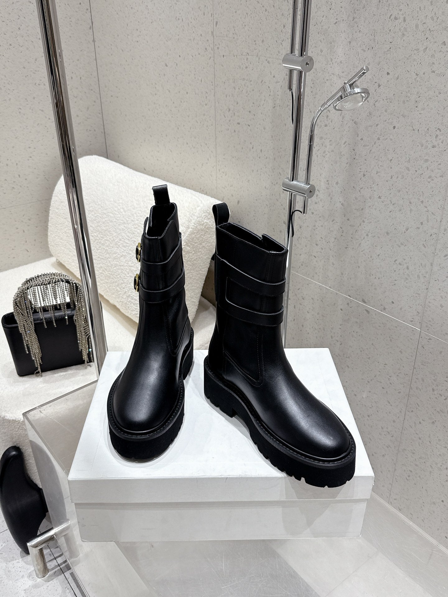 Celine 25 Bulky Biker Boot Black Cowhide 554194