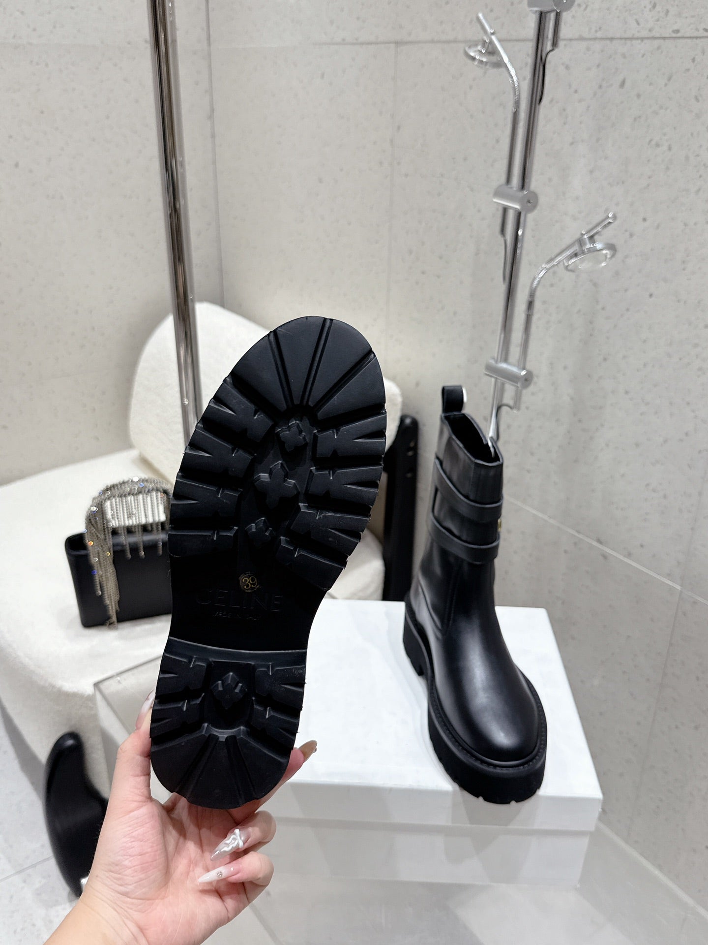 Celine 25 Bulky Biker Boot Black Cowhide 554194