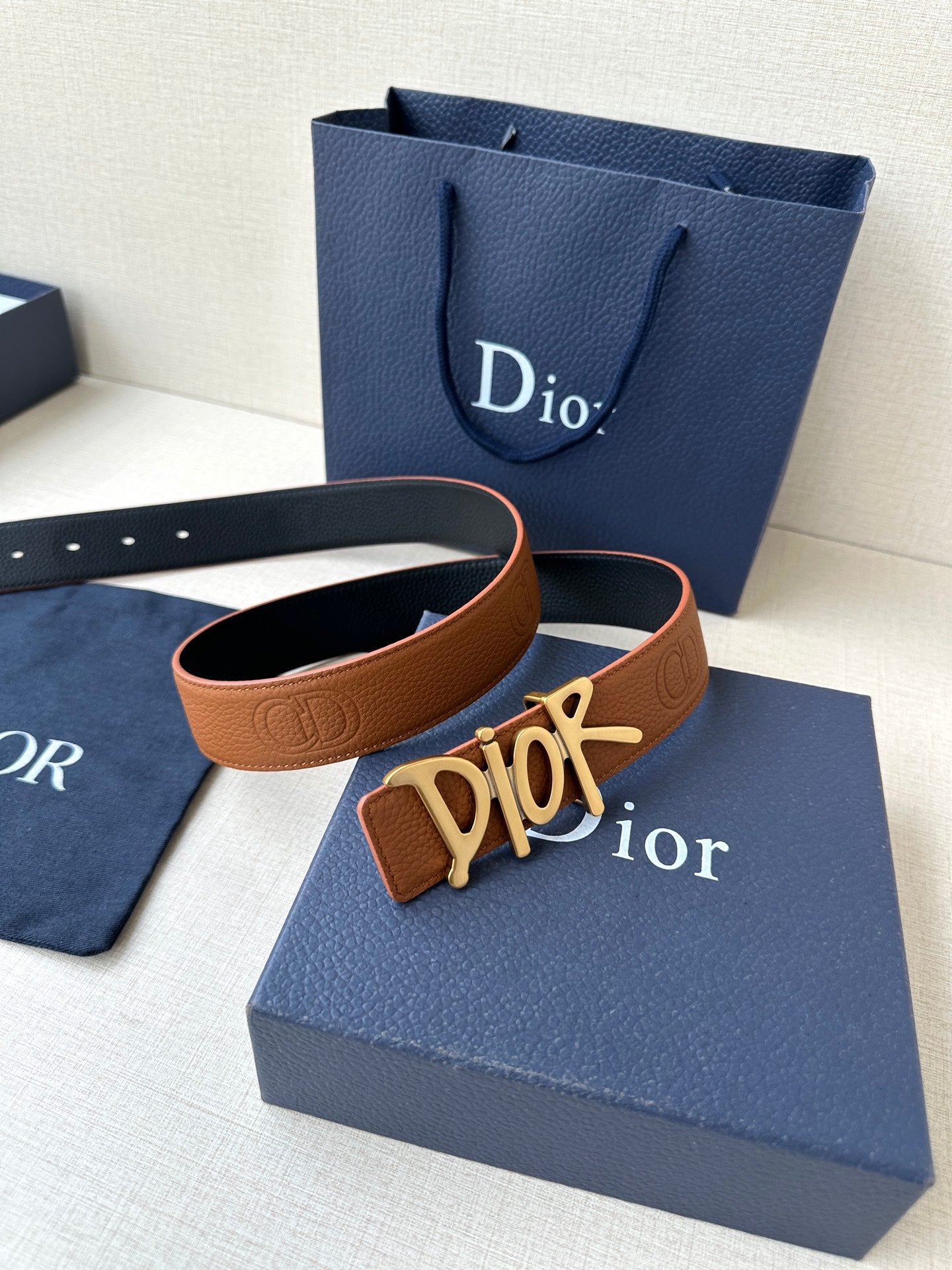 Dior 2026 Shawn Stussy Reversible Belt 35mm Calfskin