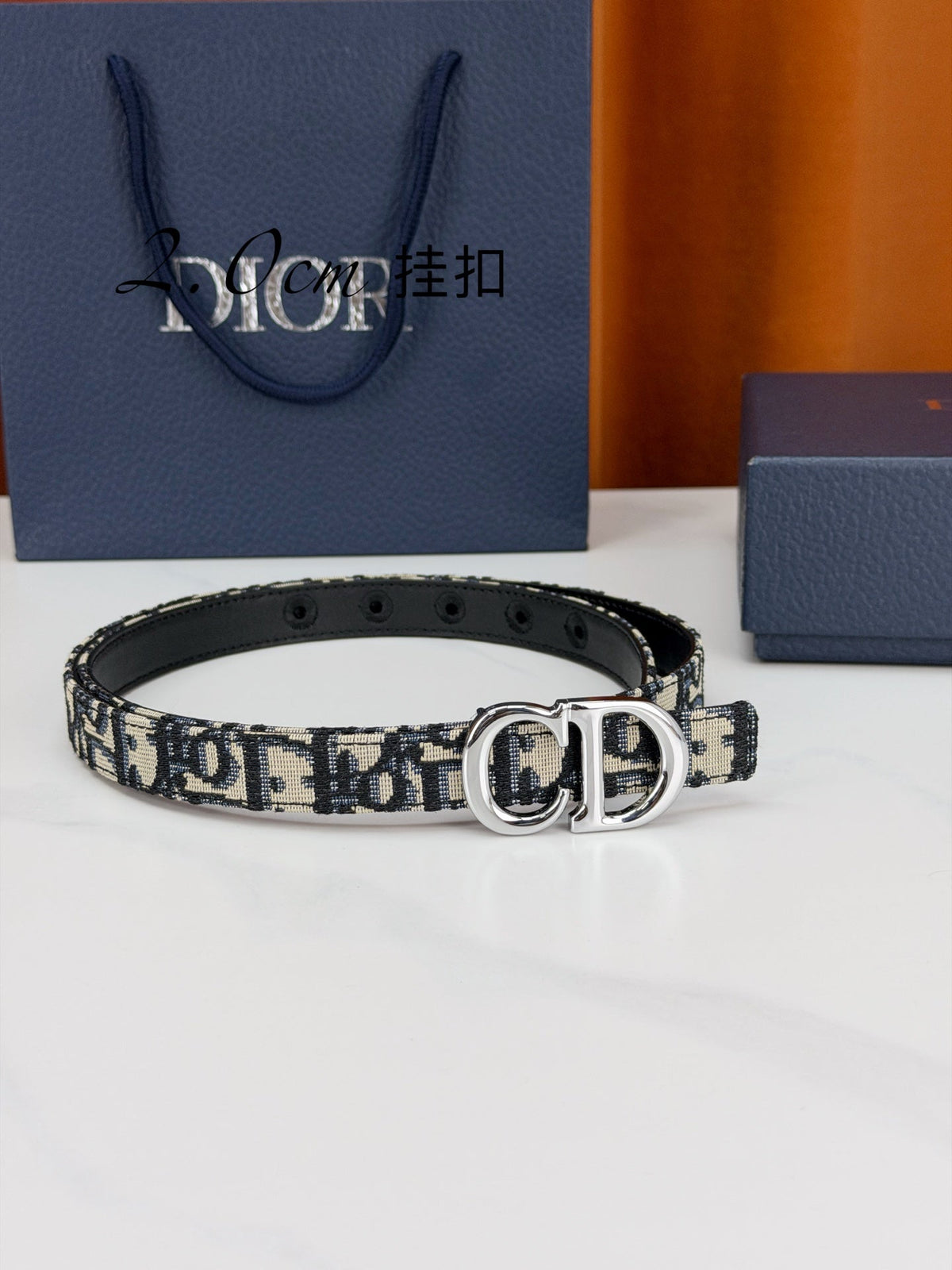 Dior 2026 Oblique CD Buckle Belt 20mm Fabric Leather