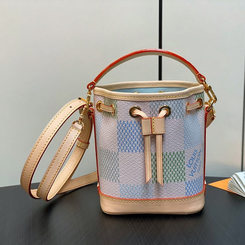 nano noe 13 damier canvas beige calfskin gold hardware