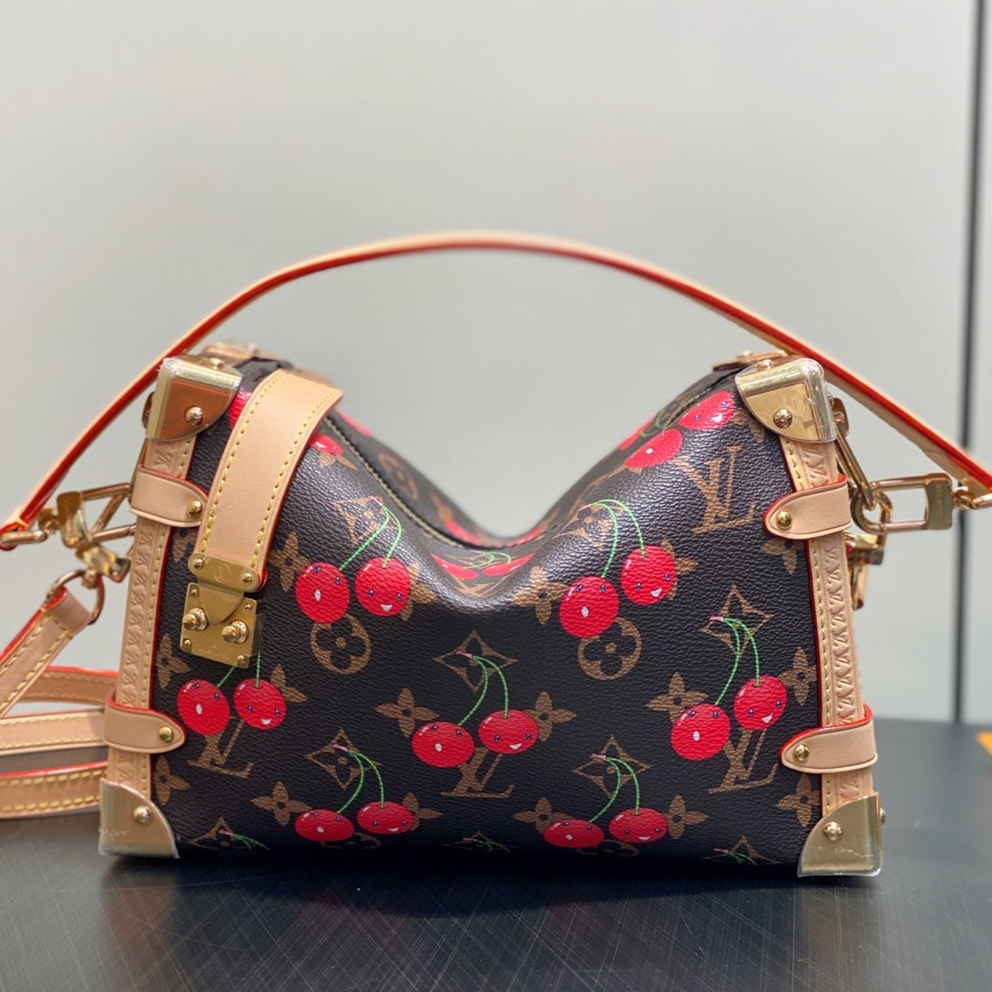 LV x TM Side Trunk MM 23.5cm Brown Cherry Canvas