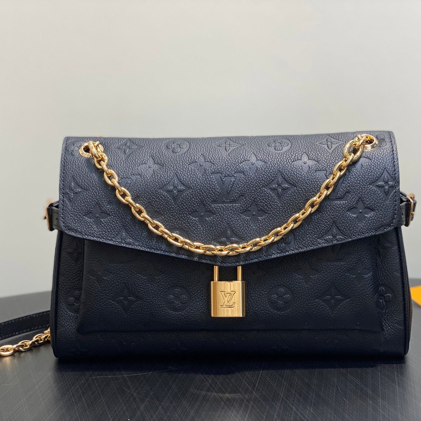LV Anytime Flap Bag 29.5cm Black Calfskin