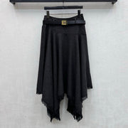 Miu Miu 2026 Asymmetrical Skirt With A Belted Waist Gray Polyester