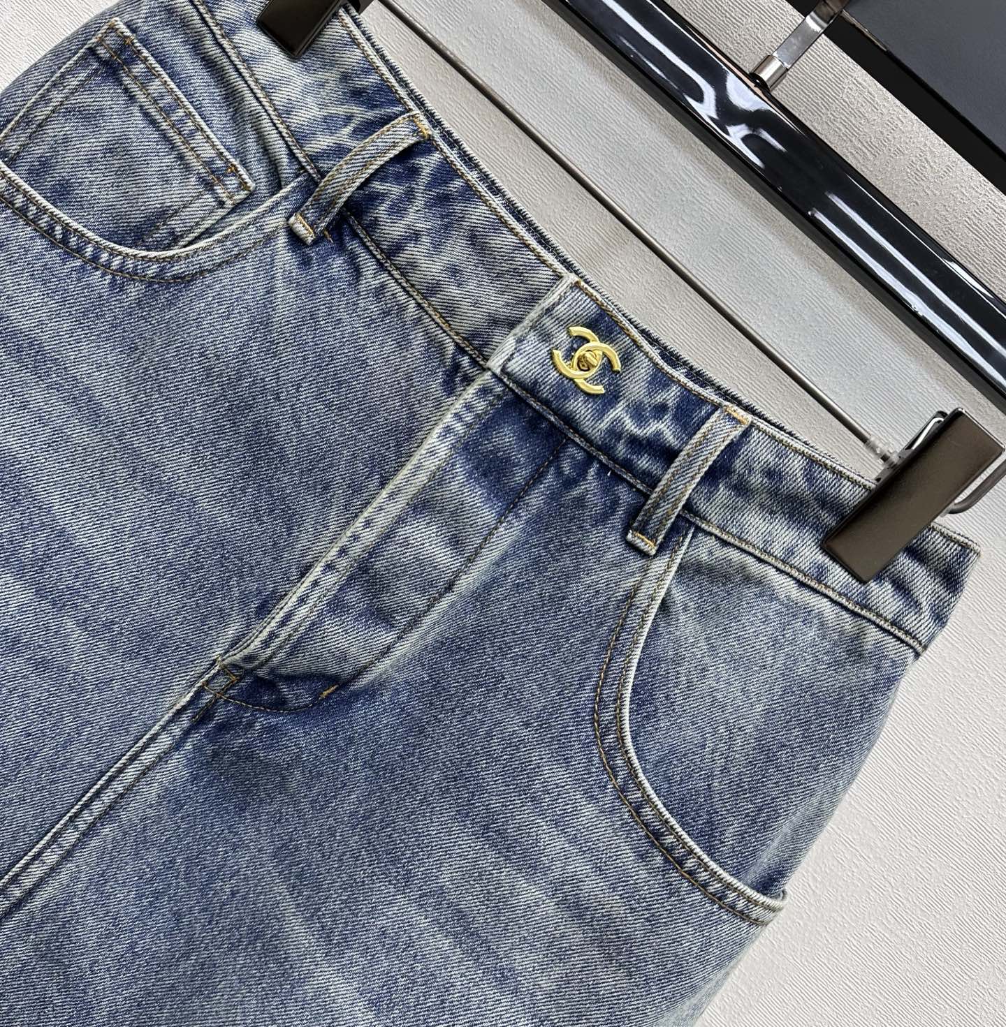 Chanel 2026 Patchwork Denim Midi Skirt Blue Cotton 363947