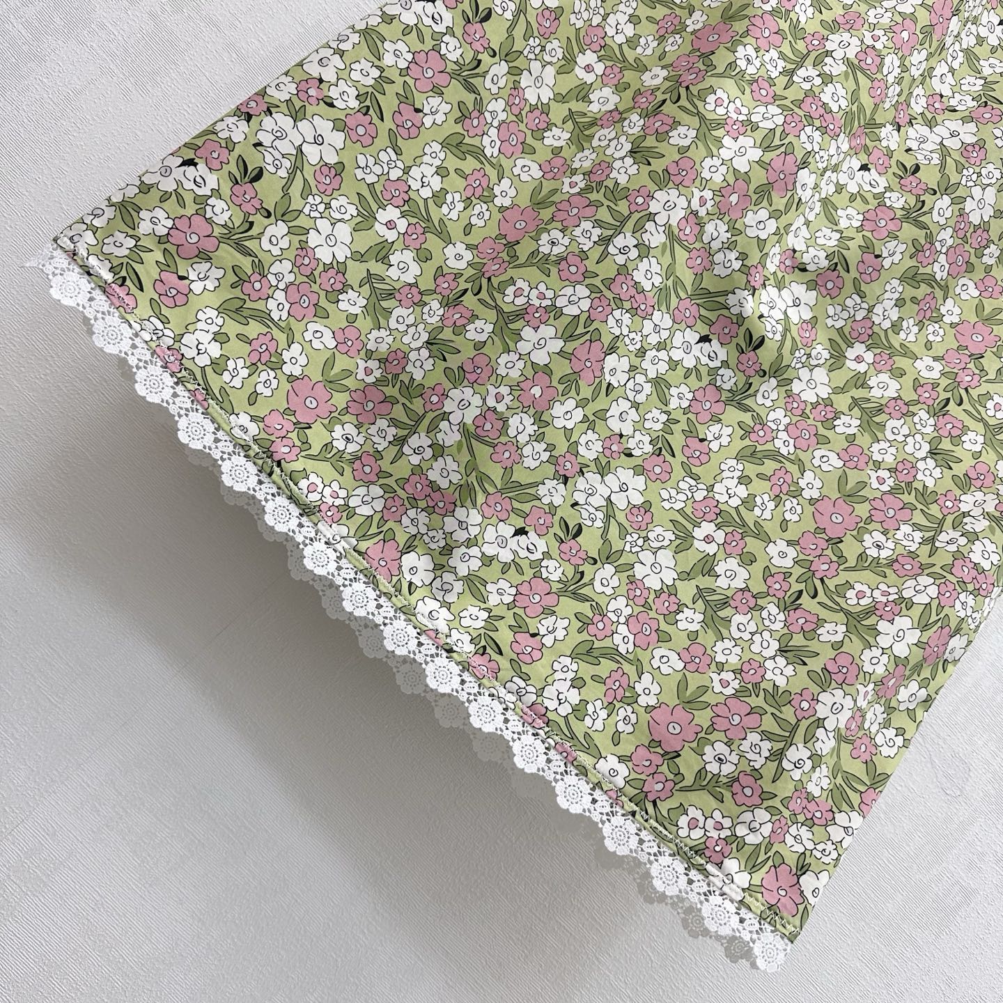 Miumiu 2026 Floral Lace-Trimmed Midi Skirt Green Pink Cotton 396669