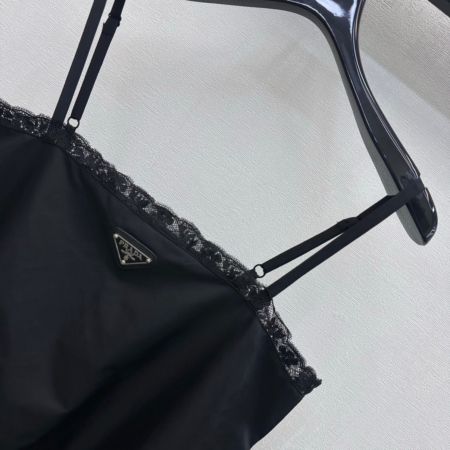 Prada 2026 Lace-trimmed Slip Dress Black Polyester 396601