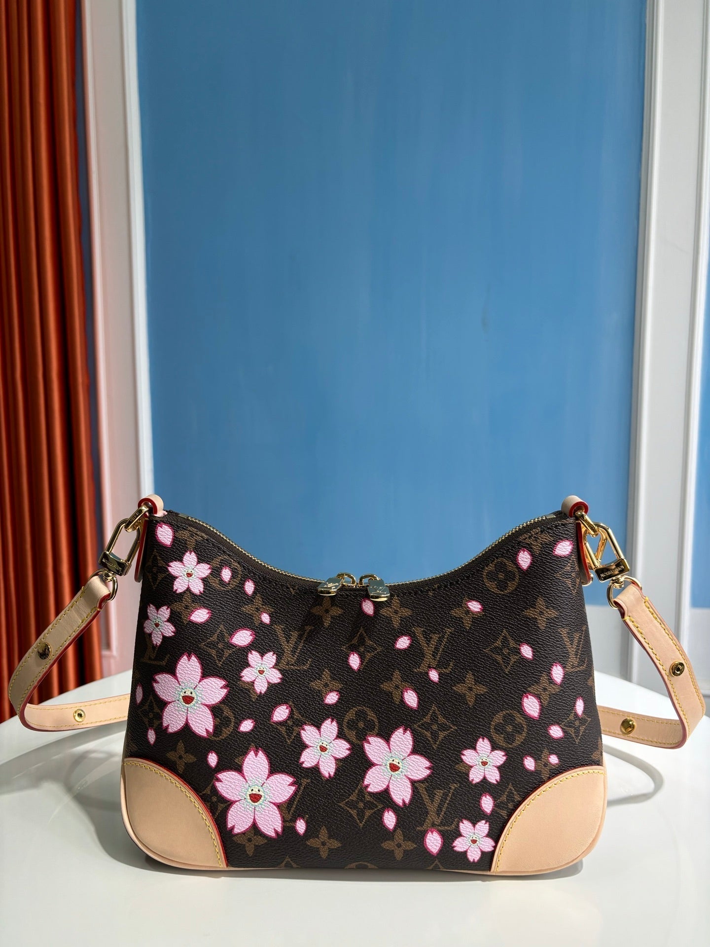 LV x TM Boulogne PM 29cm Sakura Brown Cherry Blossom Monogram Canvas