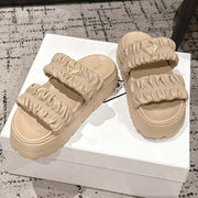 Prada 2026 Pleated Double-Strap Platform Sandals 55mm Sheepskin 771016