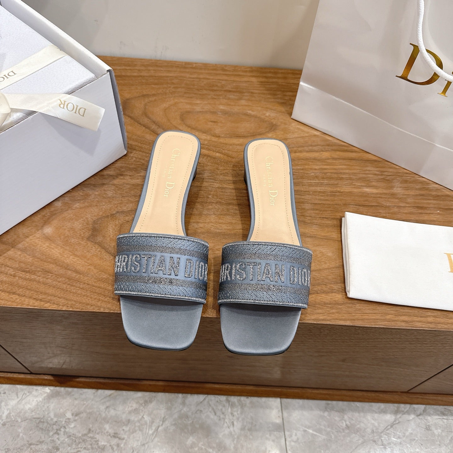 Dior 2026 Dway Heeled Slide Sandals 35mm Fabric Leather 911190