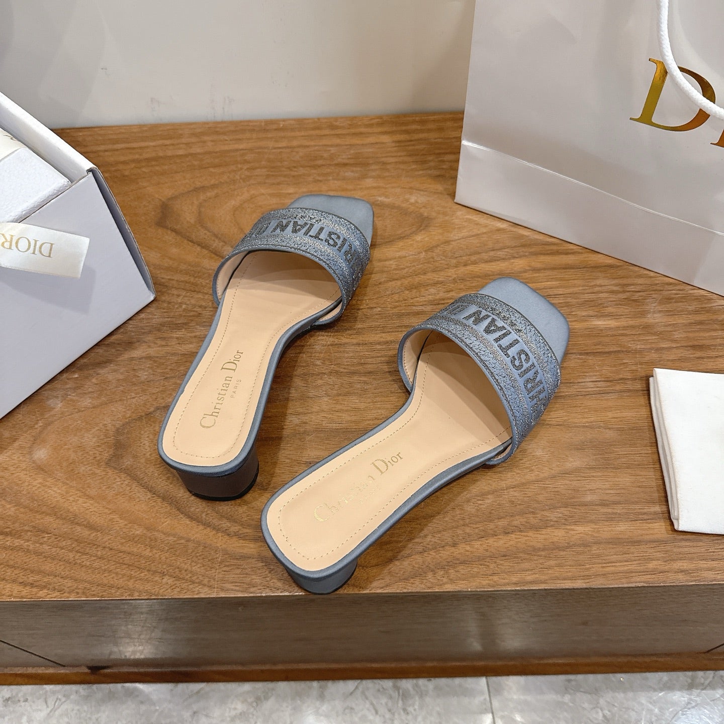 Dior 2026 Dway Heeled Slide Sandals 35mm Fabric Leather 911190
