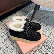 Miu Ankle Boots Black Fleece Lining Cow Suede