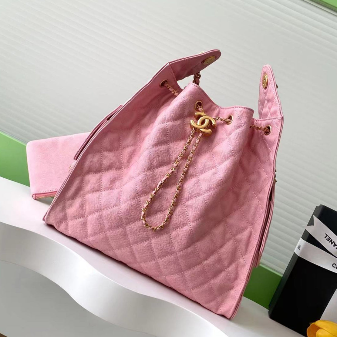 CC 25C Hobo Bags 40cm Pink Grained Calfskin