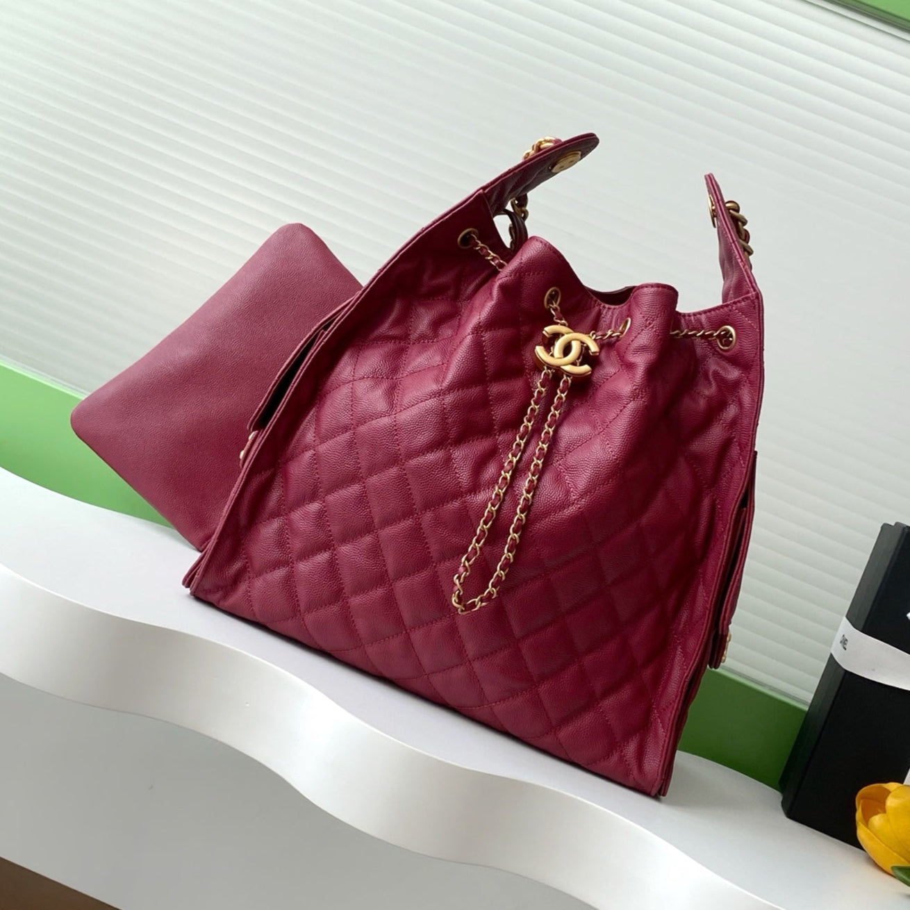 CC 25C Hobo Bags 40cm Dark Red Grained Calfskin