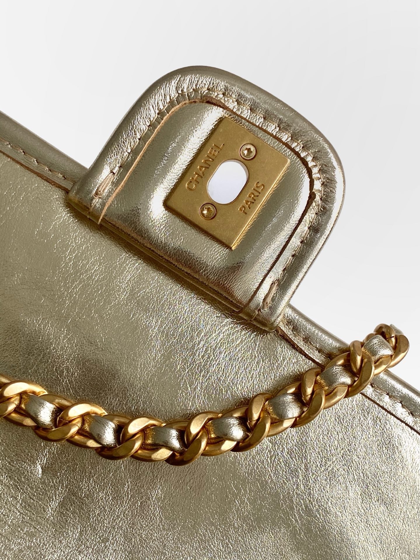 CC 25C Flap Bag 19cm Gold Metalic Quilted Lambskin