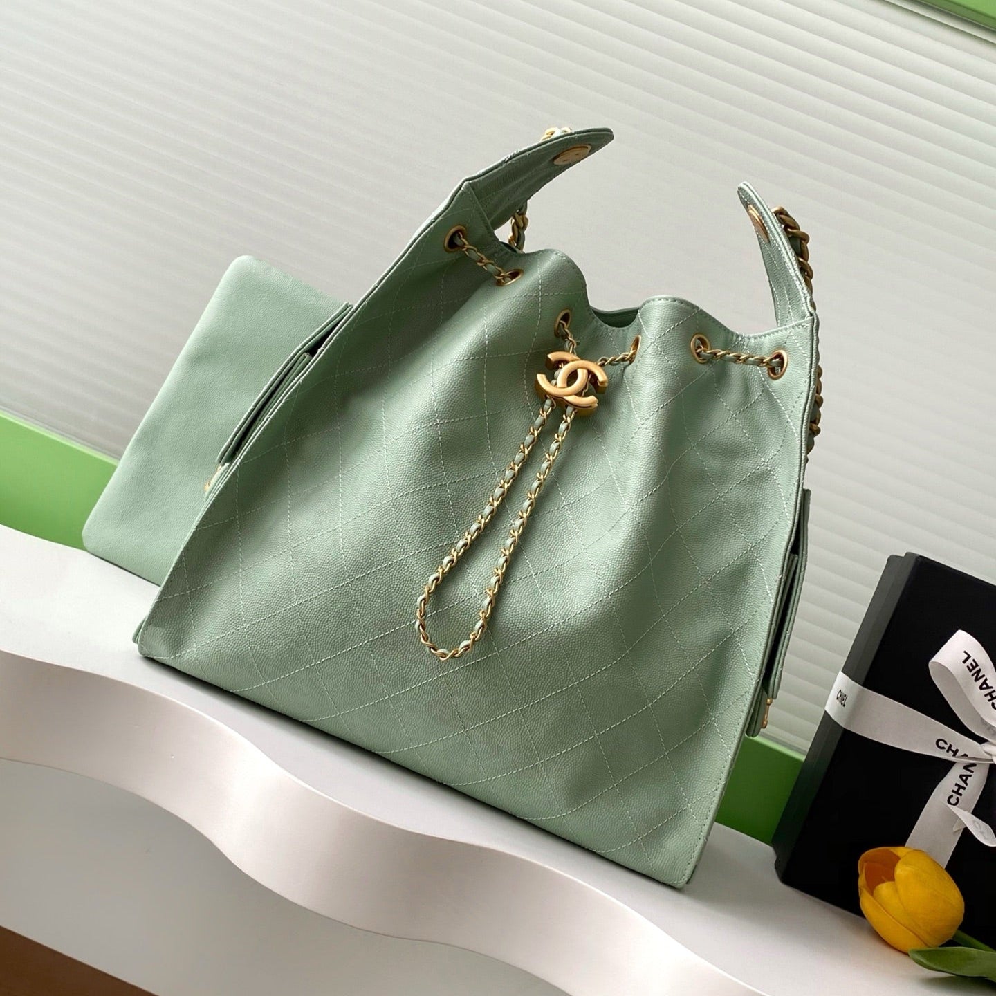 CC 25C Hobo Bags 40cm Green Grained Calfskin