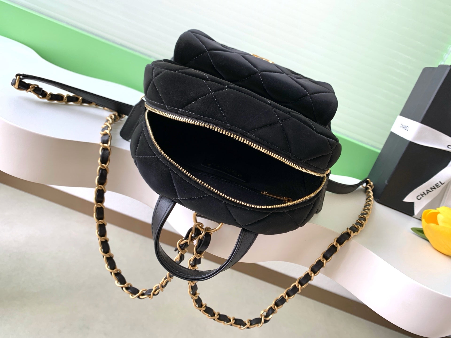 Chanel 25K Backpack Black Gold Suede 295191