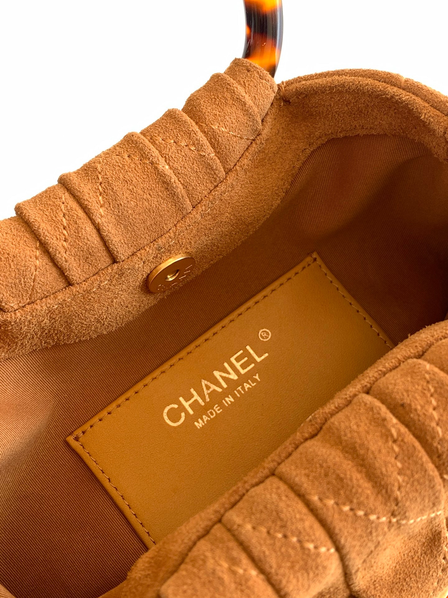Chanel 2026 Pouch 24cm Camel Tortoiseshell Suede Effect Plexi