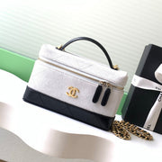 Chanel 2026 Vanity With Chain 19.5cm White Black Suede Lambskin 348254