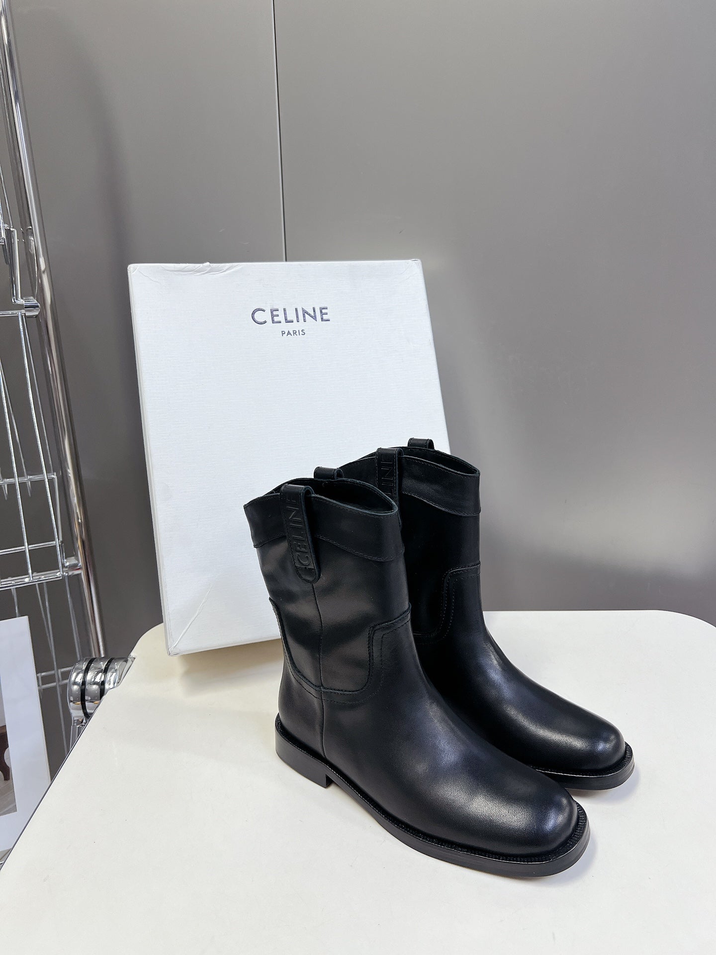CELINE 25 cowboy boots black calfskin 434413