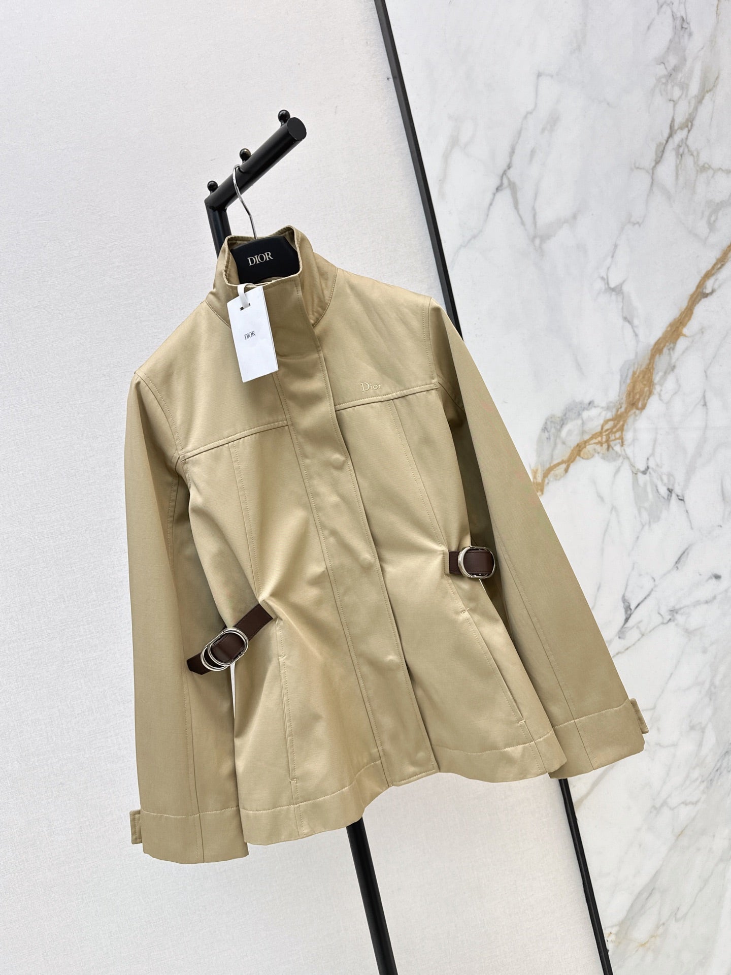 Dior 2026 Mid-Length Trench Coat with Double-Sided Leather Belt Cotton 776504