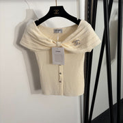 Chanel 2026 Off-Shoulder Short-Sleeve Knit Top 294094