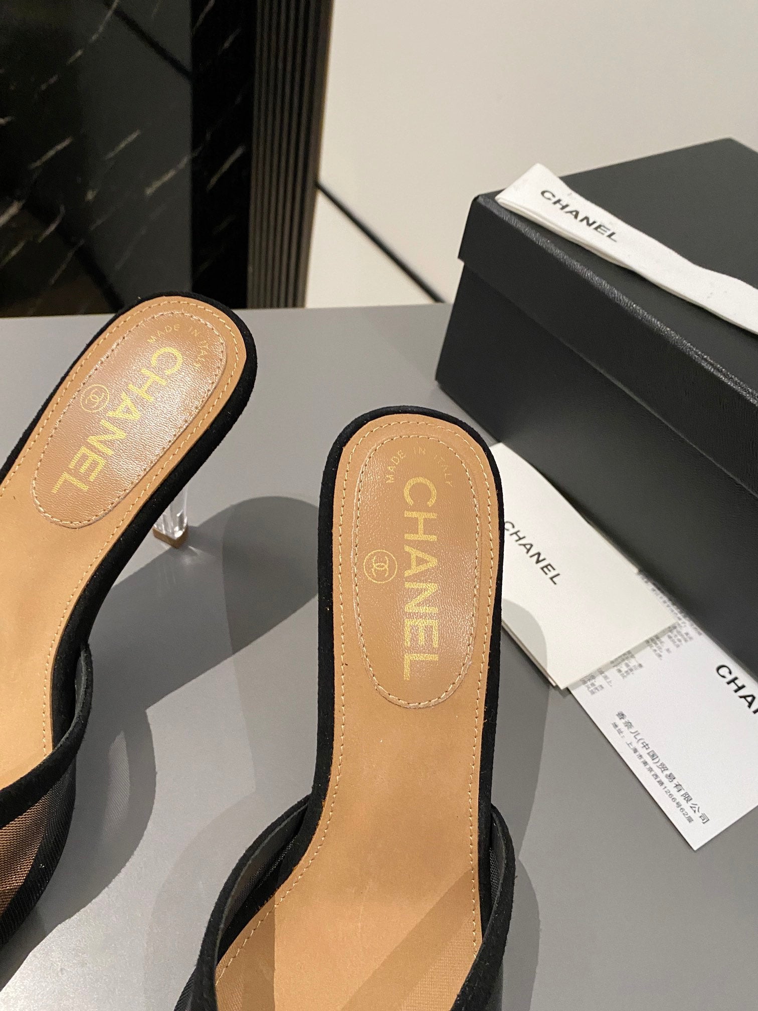 CC 2026 High Heeled Slippers 70 Mesh Suede