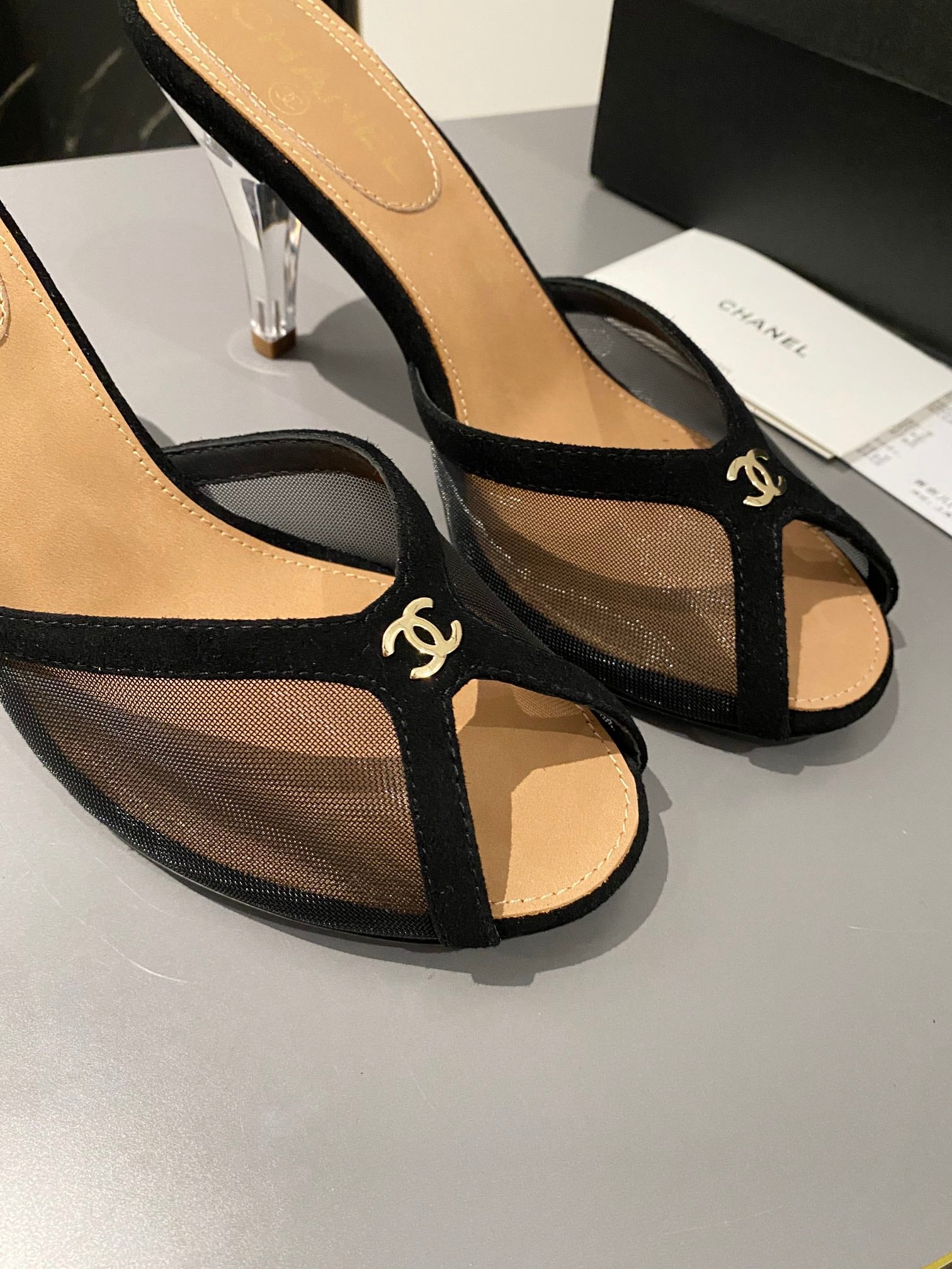 CC 2026 High Heeled Slippers 70 Mesh Suede