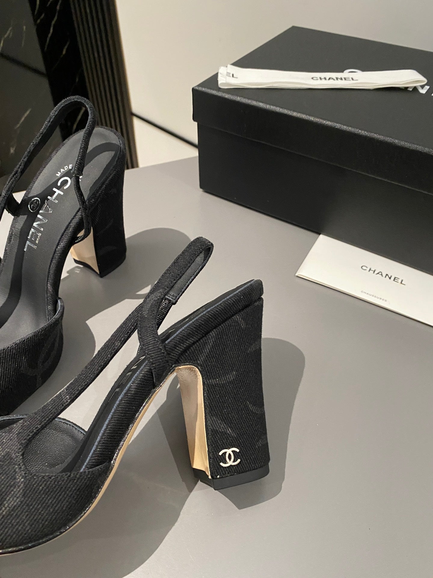 CC Slingback 95mm Black Denim Fabric