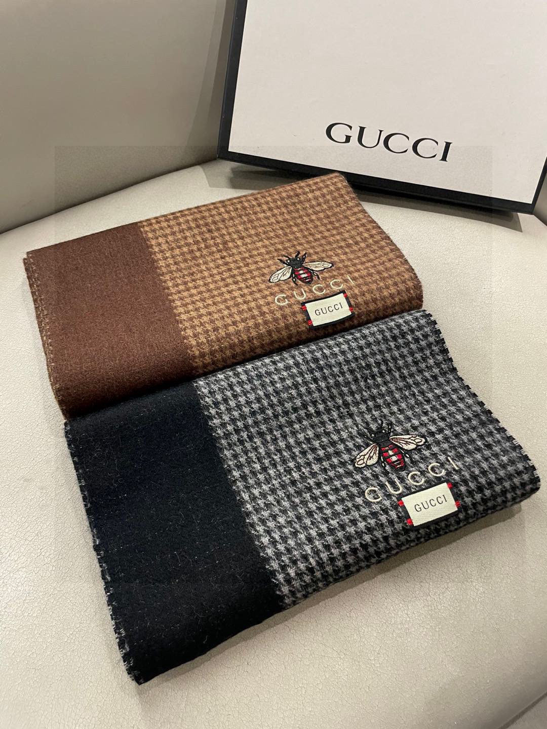 GG Double-Sided Scarf 180CM Brown Cashmere 287526