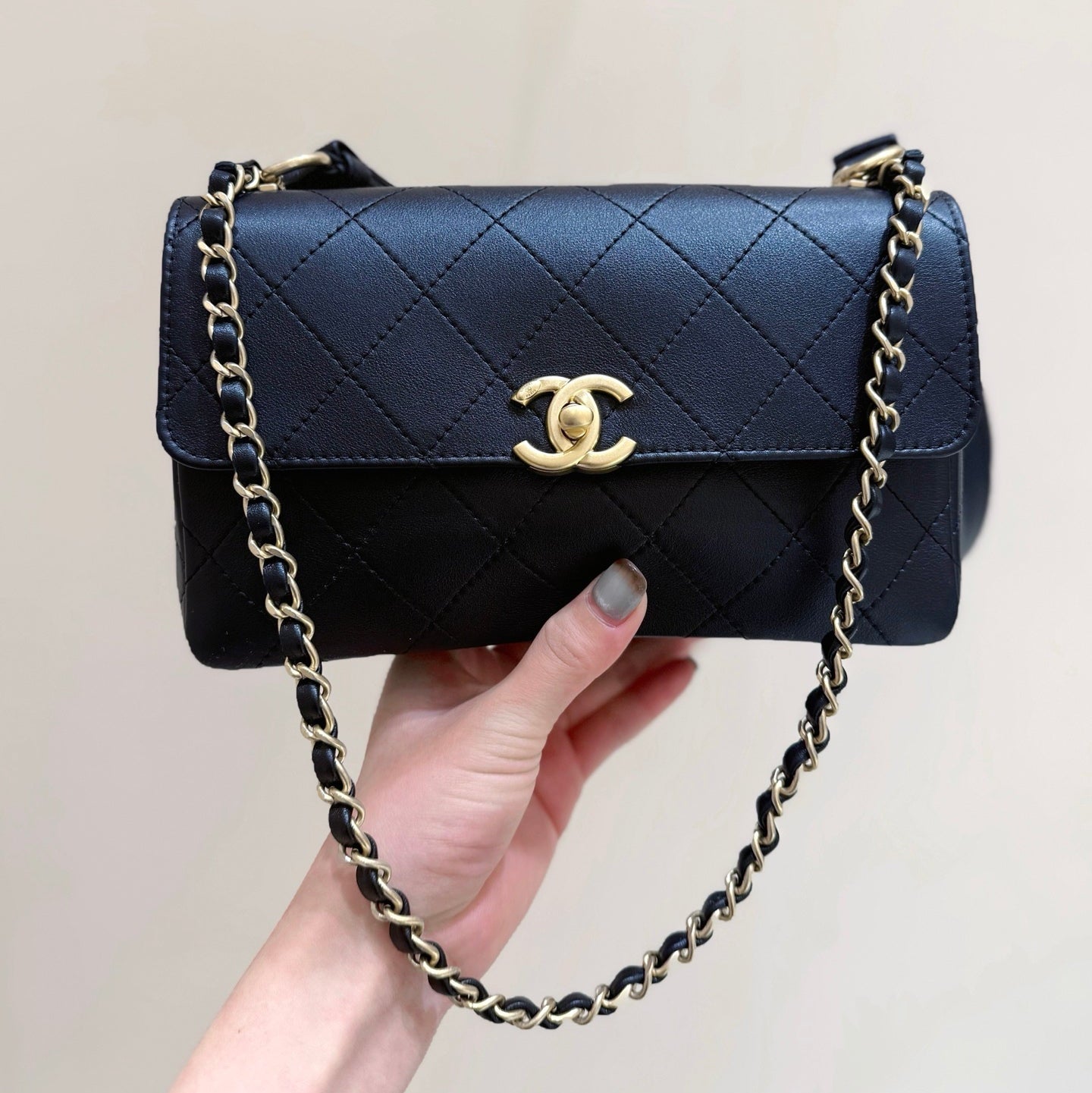 Chanel 2026 Double Straps Bag 22.5cm Black Lambskin