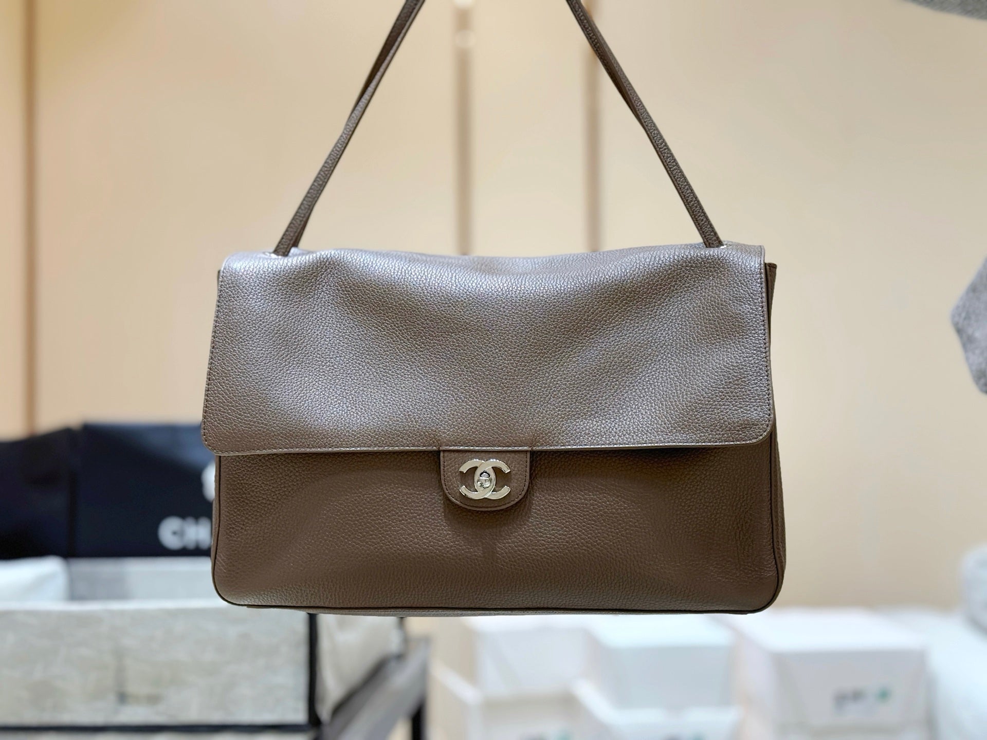 Chanel 2026 Maxi Flap Bag 29cm Light Brown Grained Calfskin