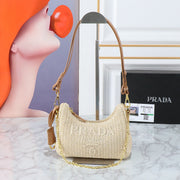 PRA 22 BAG IN BEIGE RAFFIA AND BROWN CALFSKIN GOLD HARDWARE