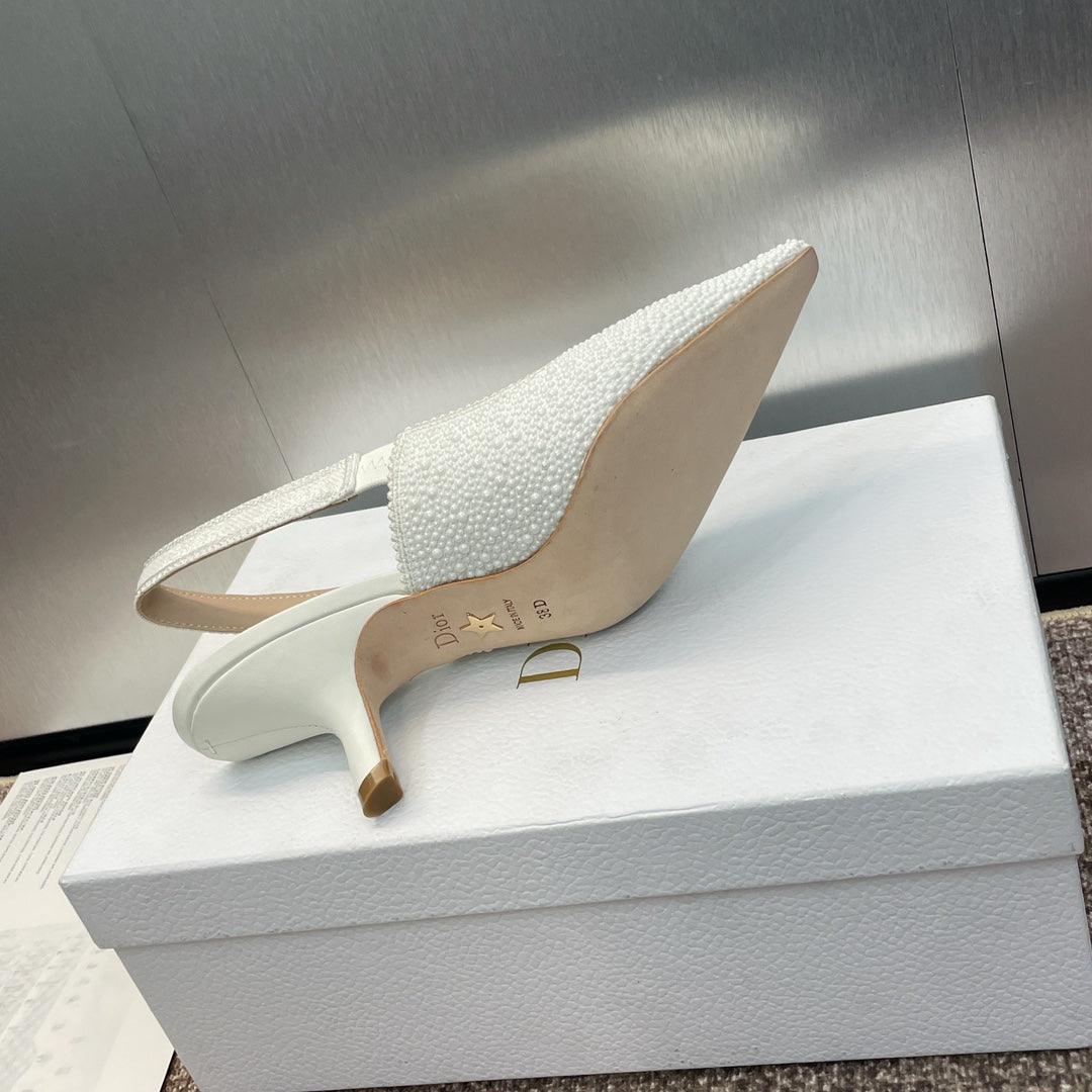 cd slingback pump 65 embroidered cotton white calfskin resin pearl