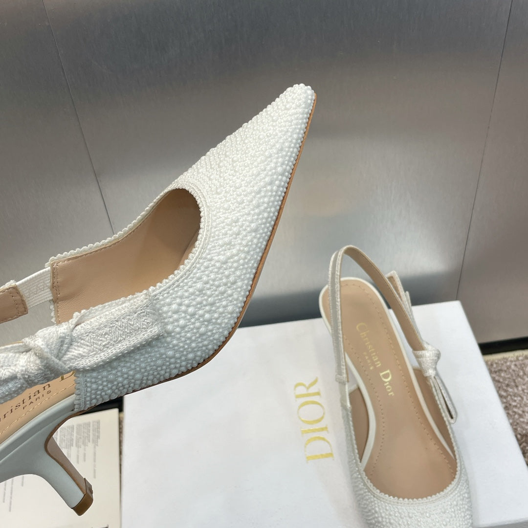 cd slingback pump 65 embroidered cotton white calfskin resin pearl