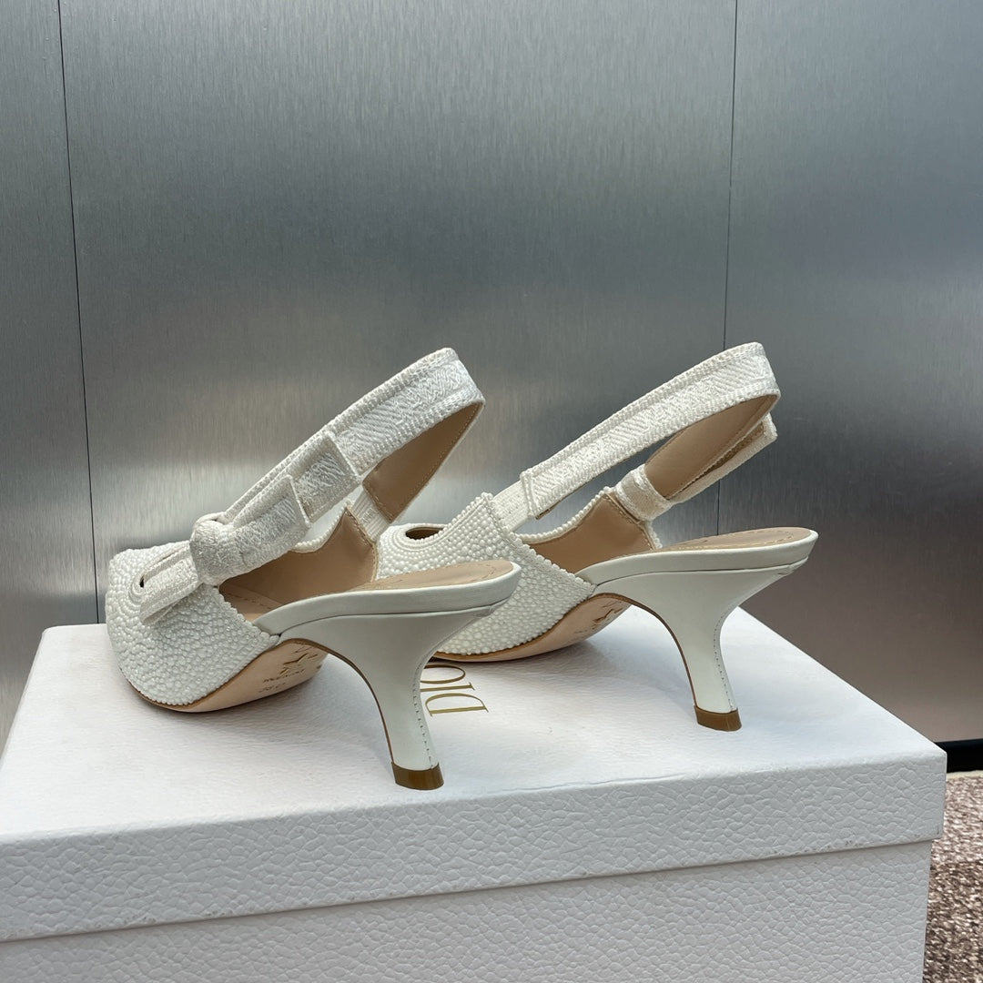 cd slingback pump 65 embroidered cotton white calfskin resin pearl