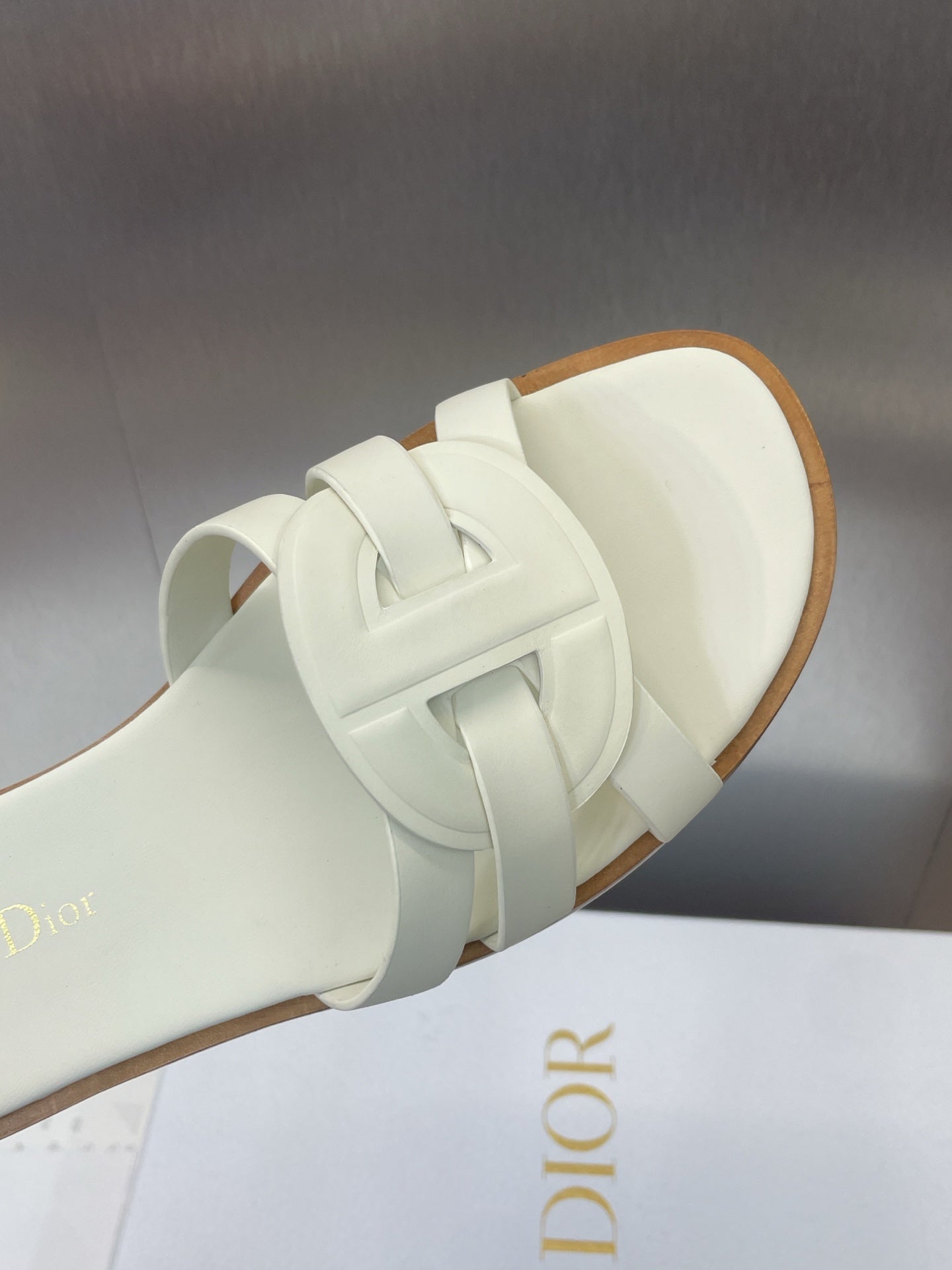 Dior 25 D-Club Slide Sandal White Calfskin 330322