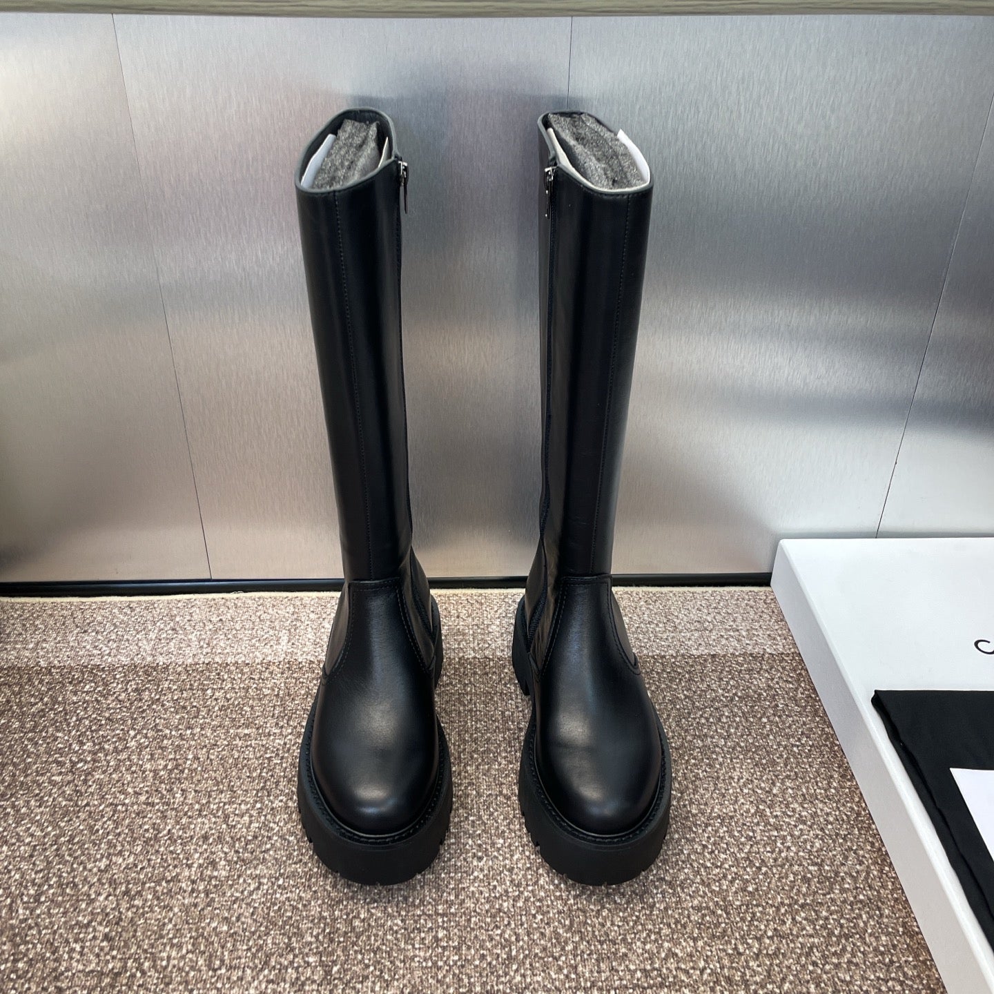 CELINE 25 high boots with locks black calfskin 433393