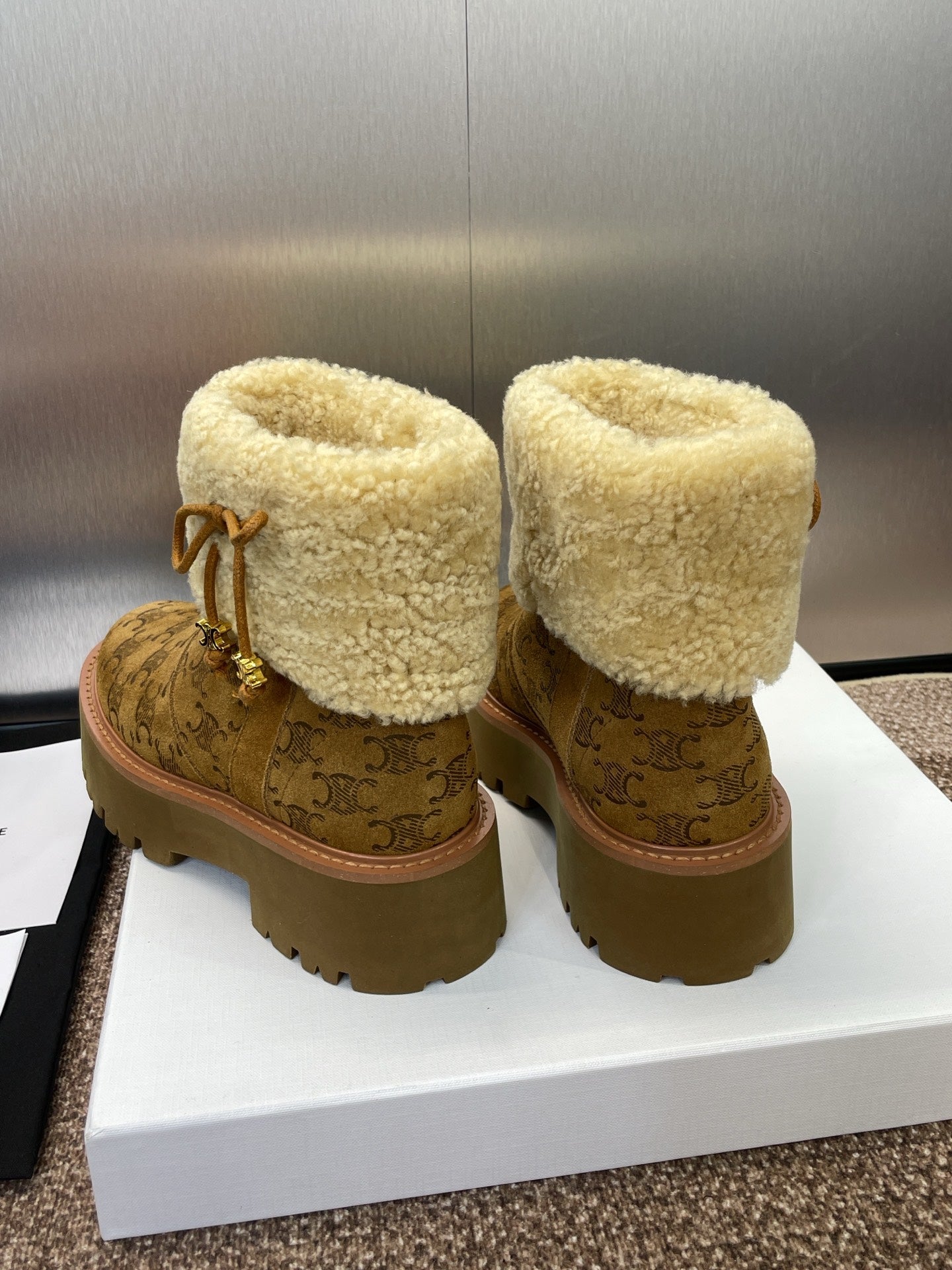 Celine 2026 Bulky Cropped Triomphe Boots Brown Suede 962664