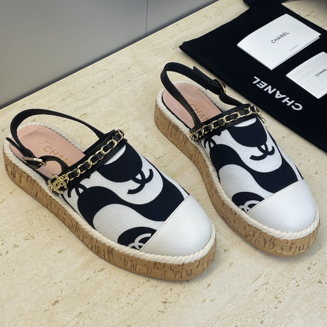 CC 26 Slingback Espadrilles White Sheepskin Canvas 607461