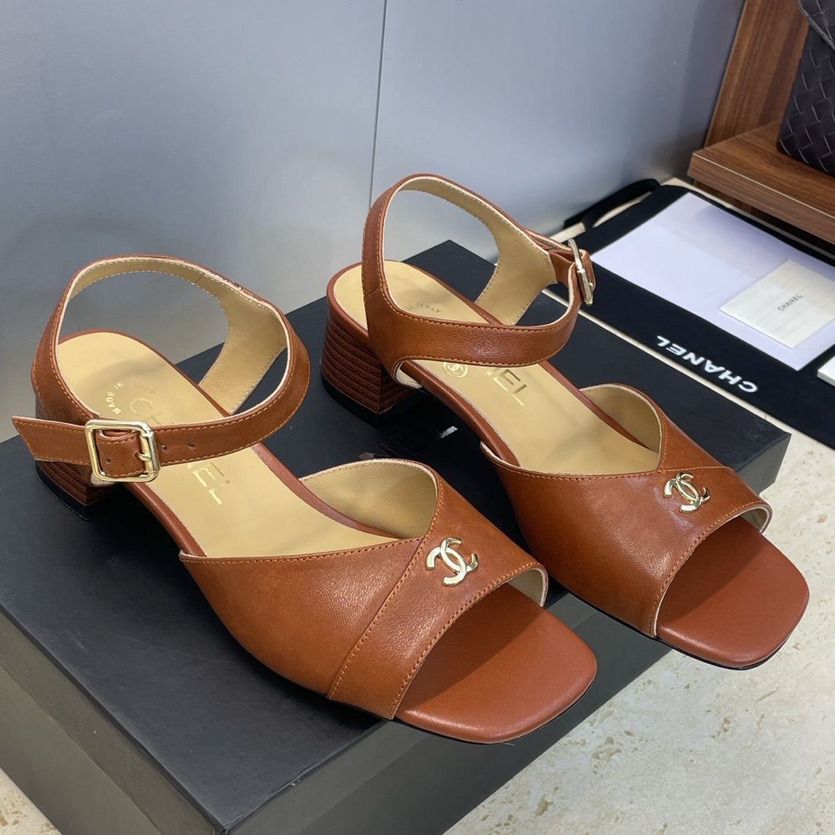 CC 26 Heeled Sandal 45mm Brown  Beige Sheepskin 607474