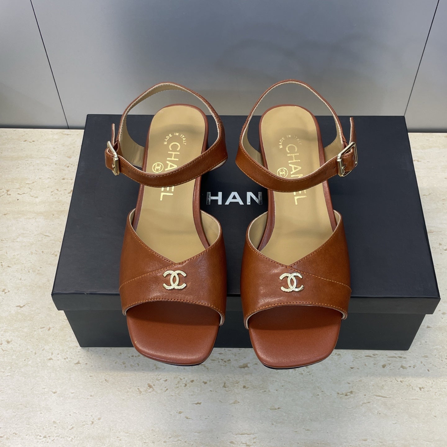 CC 26 Heeled Sandal 45mm Brown  Beige Sheepskin 607474