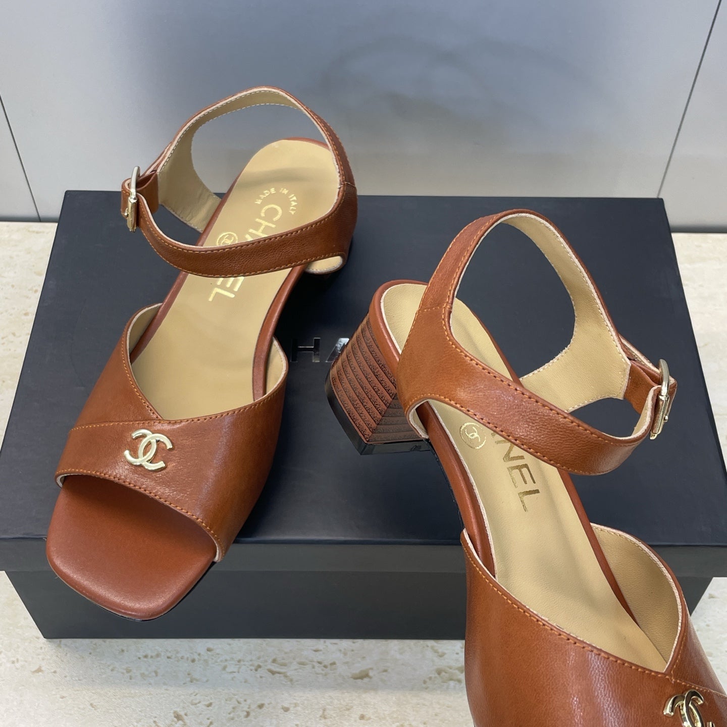 CC 26 Heeled Sandal 45mm Brown  Beige Sheepskin 607474