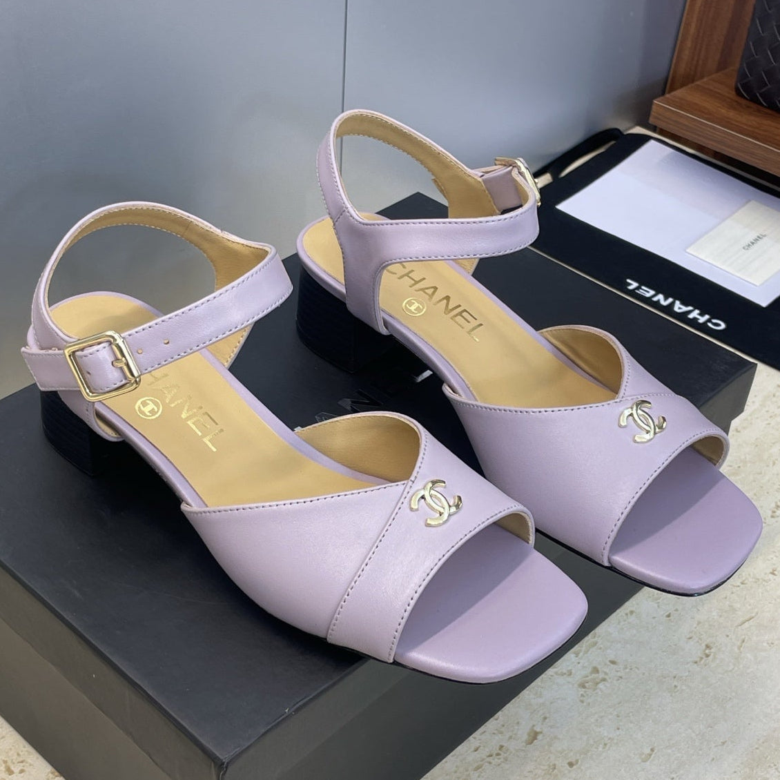 CC 26 Heeled Sandal 45mm Purple Beige Sheepskin 607475